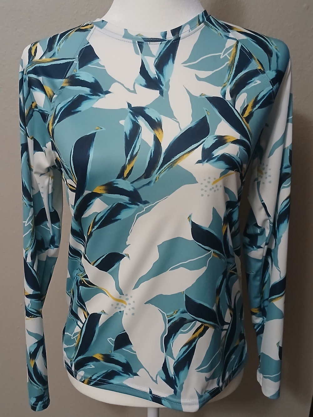 Huk Teal, Navy & White Floral Long Sleeve Tee